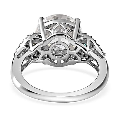 Emperor Cut Moissanite and Blue Moissanite Ring in Platinum Over Sterling Silver (Size 7.0) 3.85 ctw