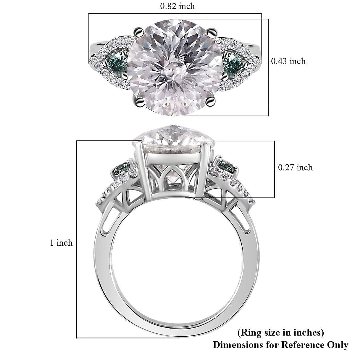 Emperor Cut Moissanite and Blue Moissanite Ring in Platinum Over Sterling Silver (Size 7.0) 3.85 ctw