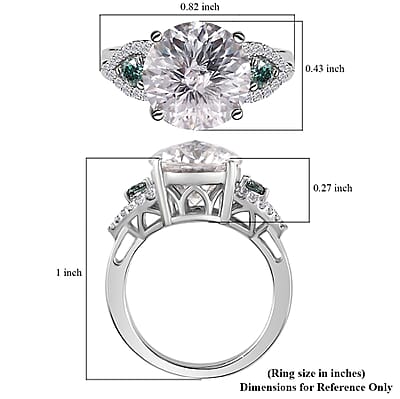 Emperor Cut Moissanite and Blue Moissanite Ring in Platinum Over Sterling Silver (Size 7.0) 3.85 ctw
