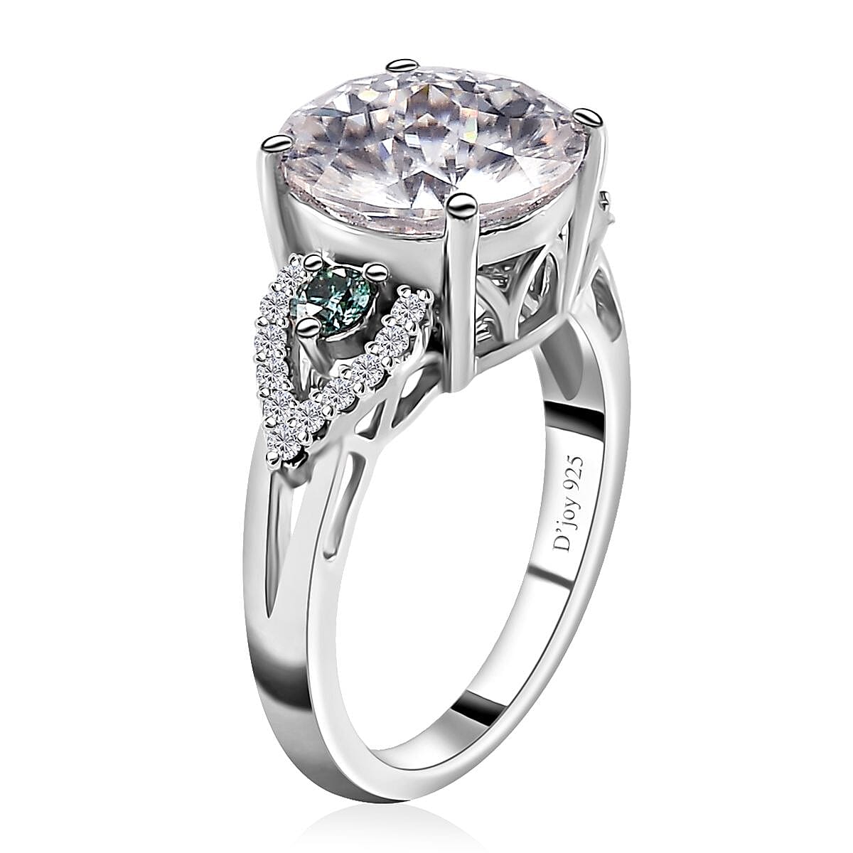 Emperor Cut Moissanite and Blue Moissanite Ring in Platinum Over Sterling Silver (Size 9.0) 3.85 ctw image number 3