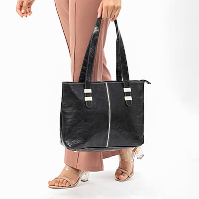 Black Genuine Leather Tote Bag