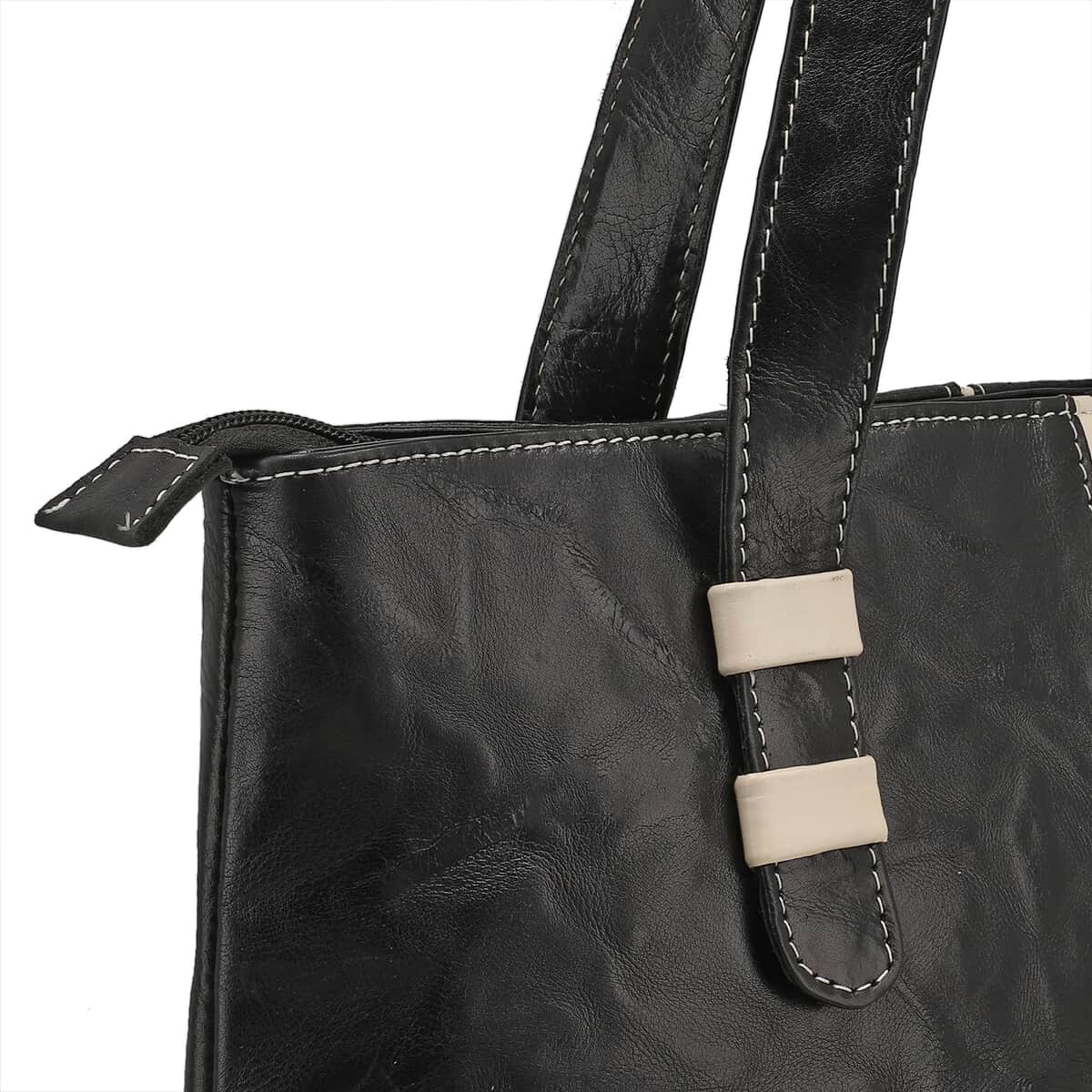Black Genuine Leather Tote Bag (13"x3.75"x10.62") image number 2