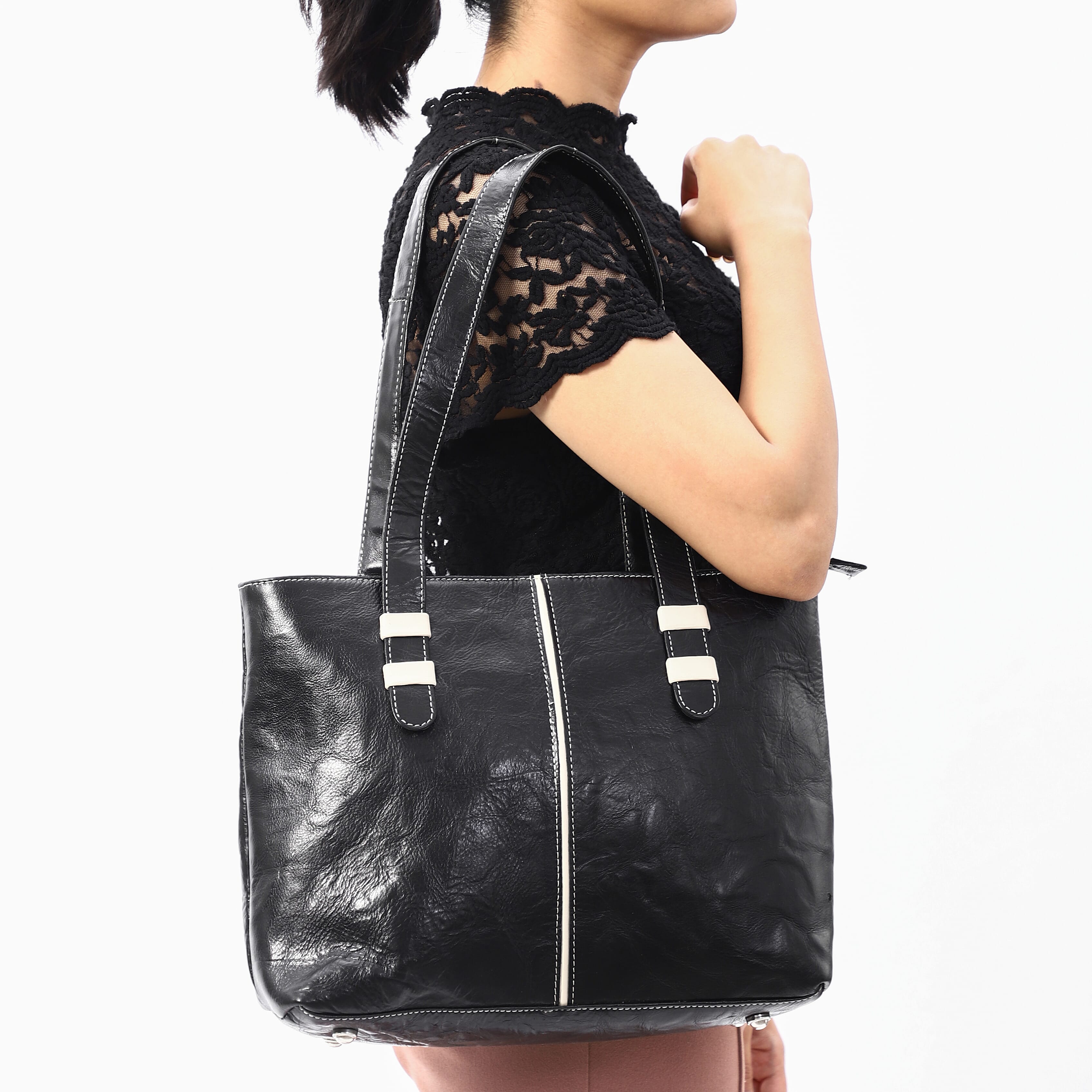 Black Genuine Leather Tote Bag