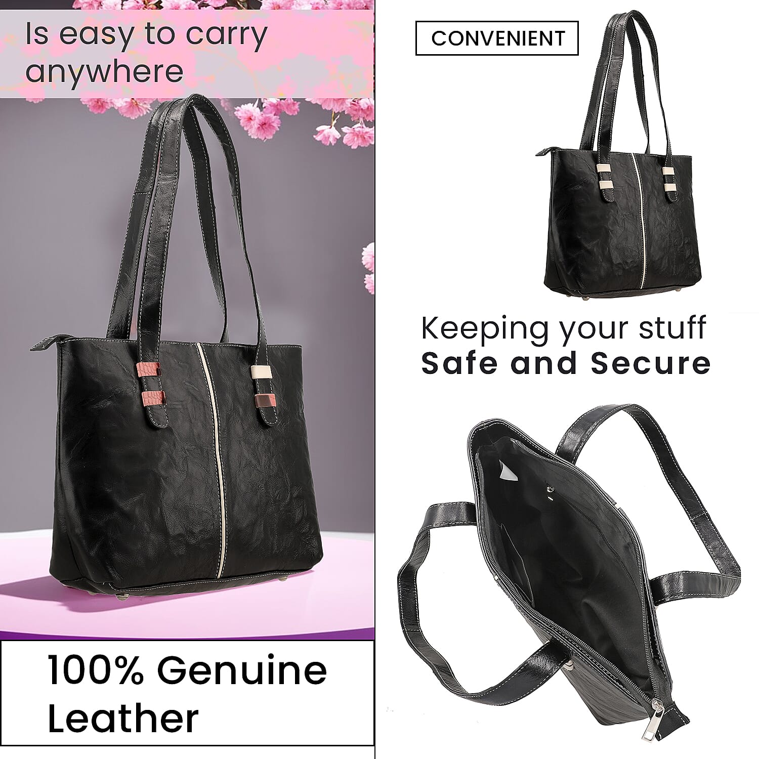 Black Genuine Leather Tote Bag