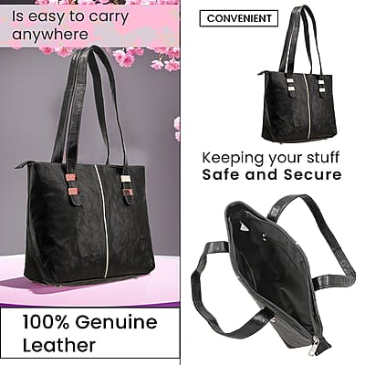 Black Genuine Leather Tote Bag