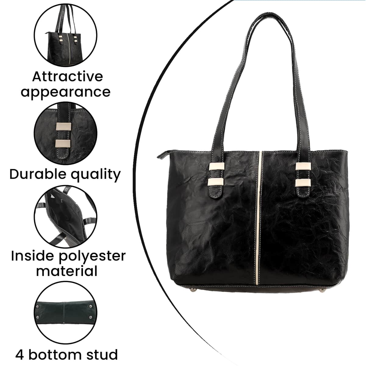 Black Genuine Leather Tote Bag (13"x3.75"x10.62") image number 6