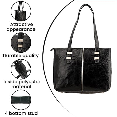 Black Genuine Leather Tote Bag