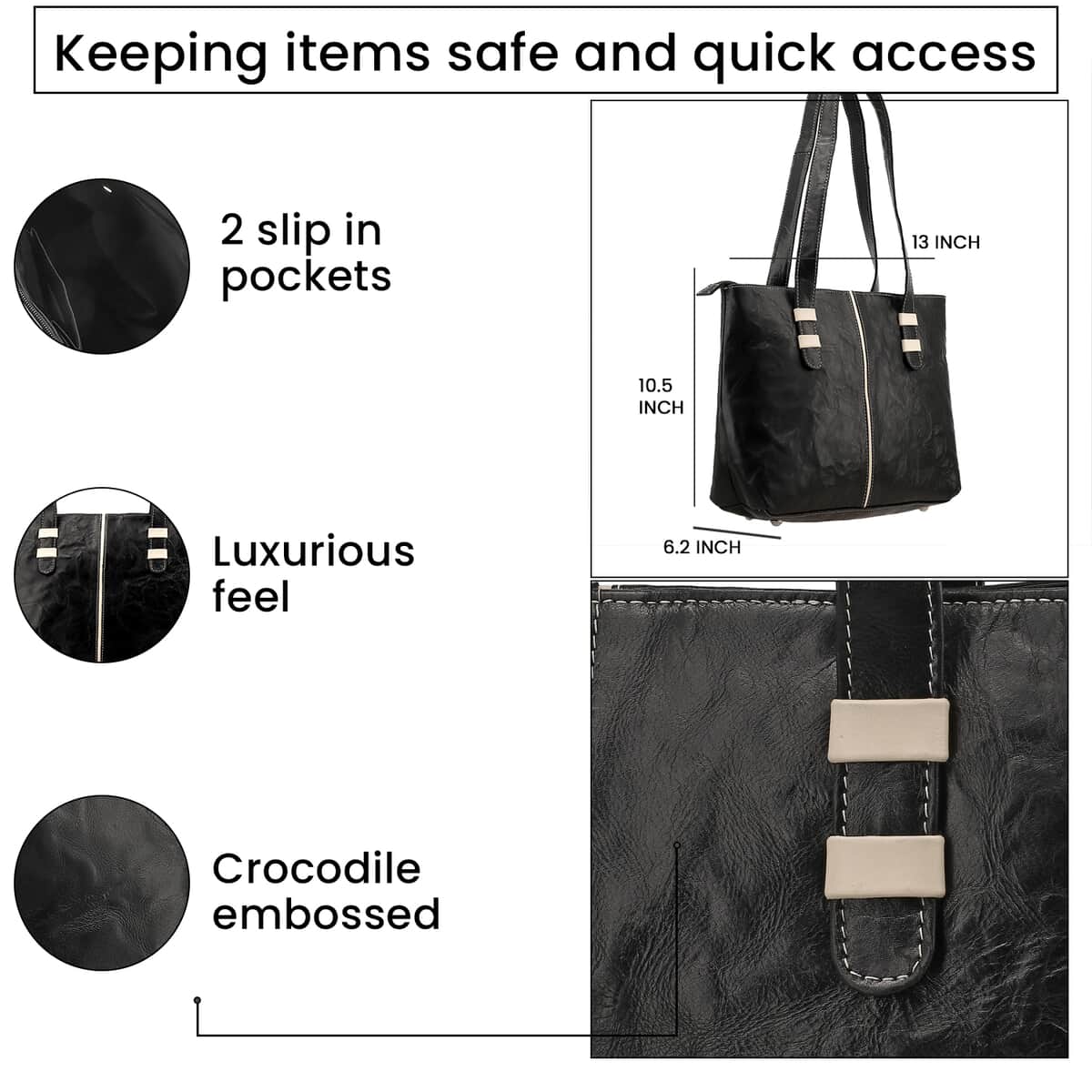 Black Genuine Leather Tote Bag image number 7