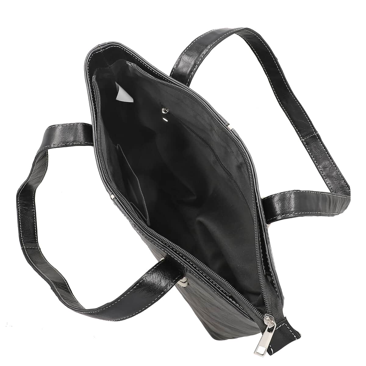 Black Genuine Leather Tote Bag (13"x3.75"x10.62") image number 9