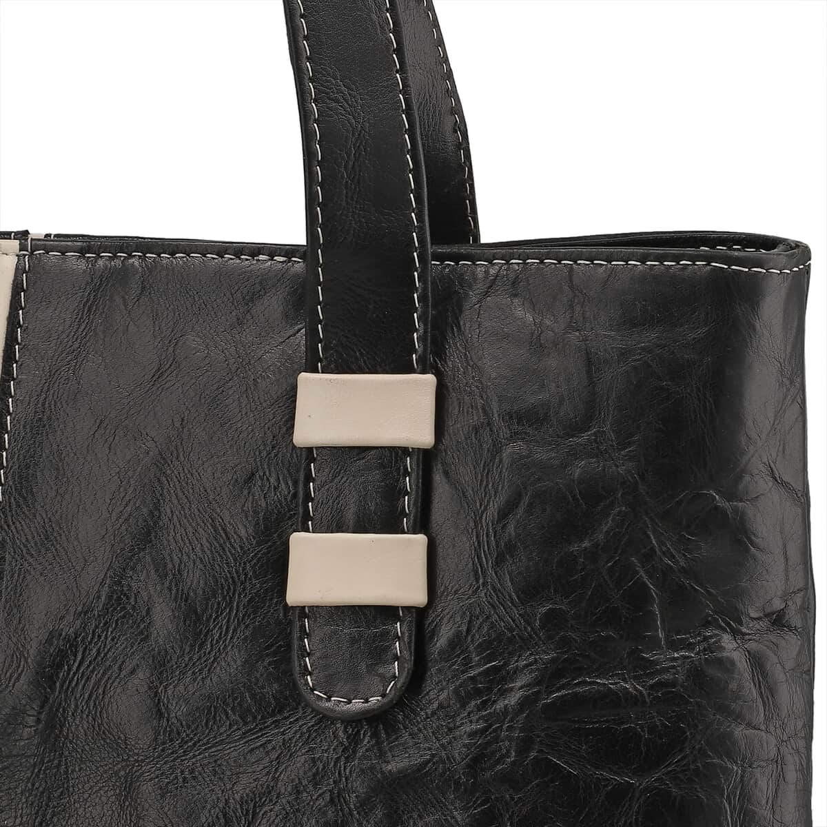 Black Genuine Leather Tote Bag image number 10
