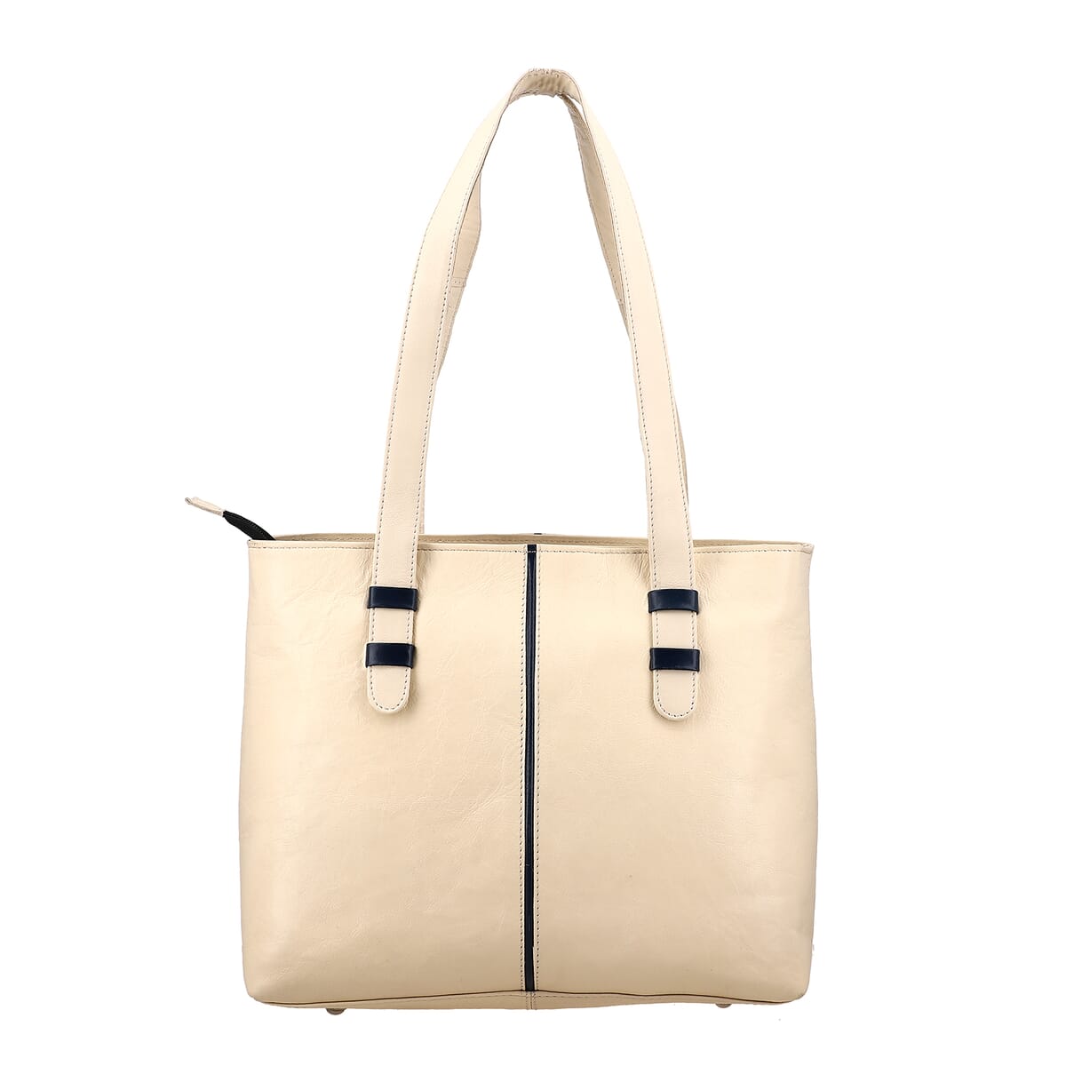 Cream Genuine Leather Tote Bag image number 0