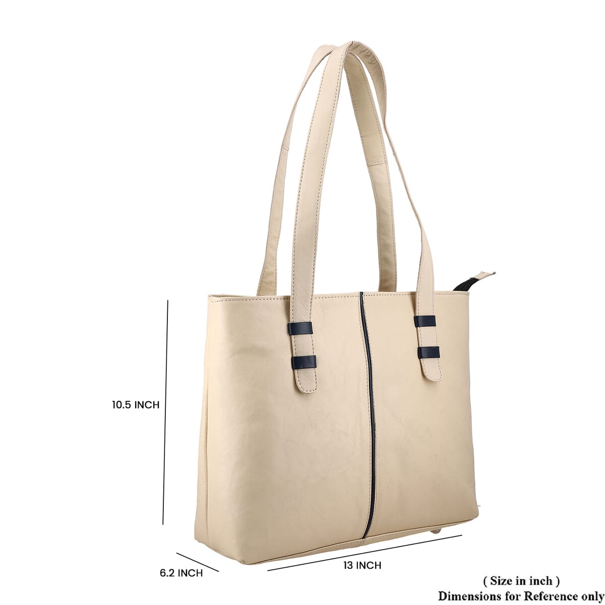 Cream Genuine Leather Tote Bag image number 3