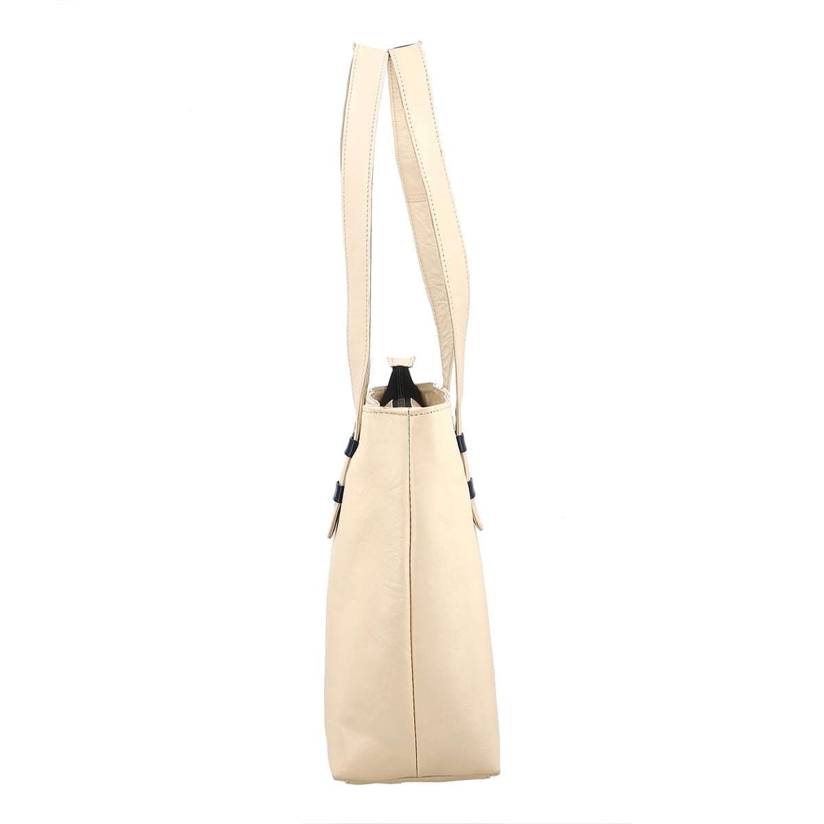 Cream Genuine Leather Tote Bag image number 4
