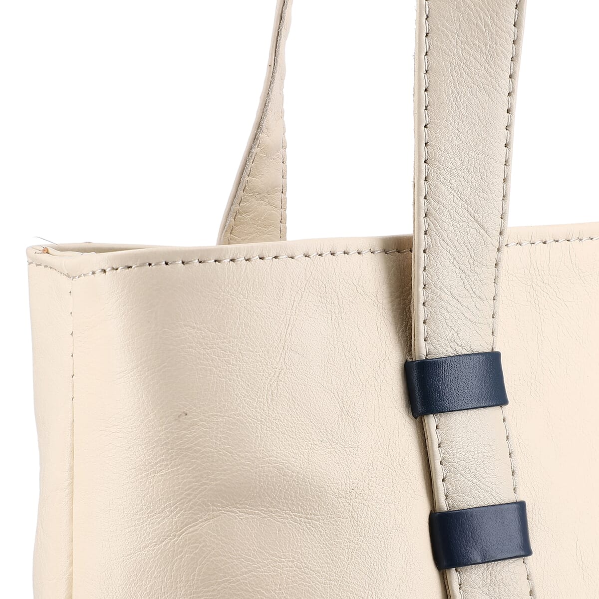 Cream Genuine Leather Tote Bag image number 6