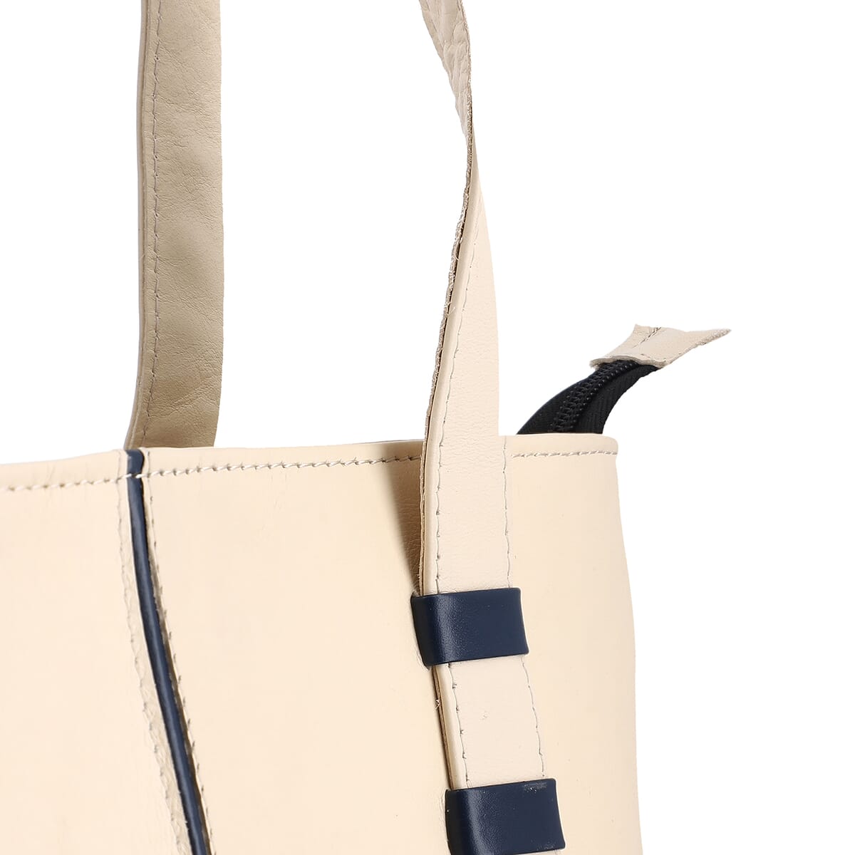Cream Genuine Leather Tote Bag image number 7