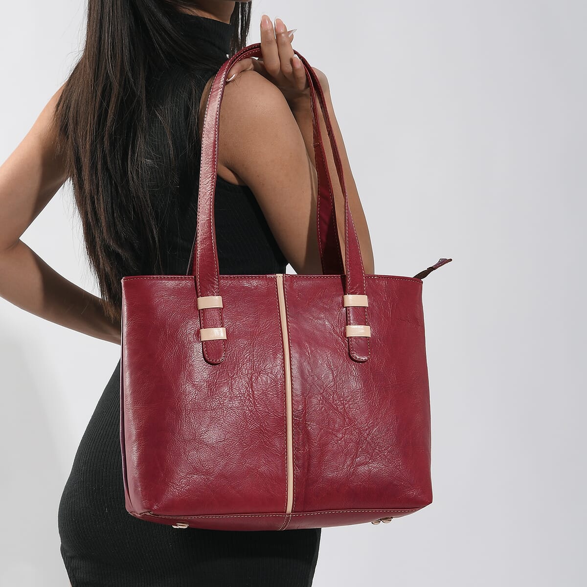 Burgundy Genuine Leather Tote Bag image number 1