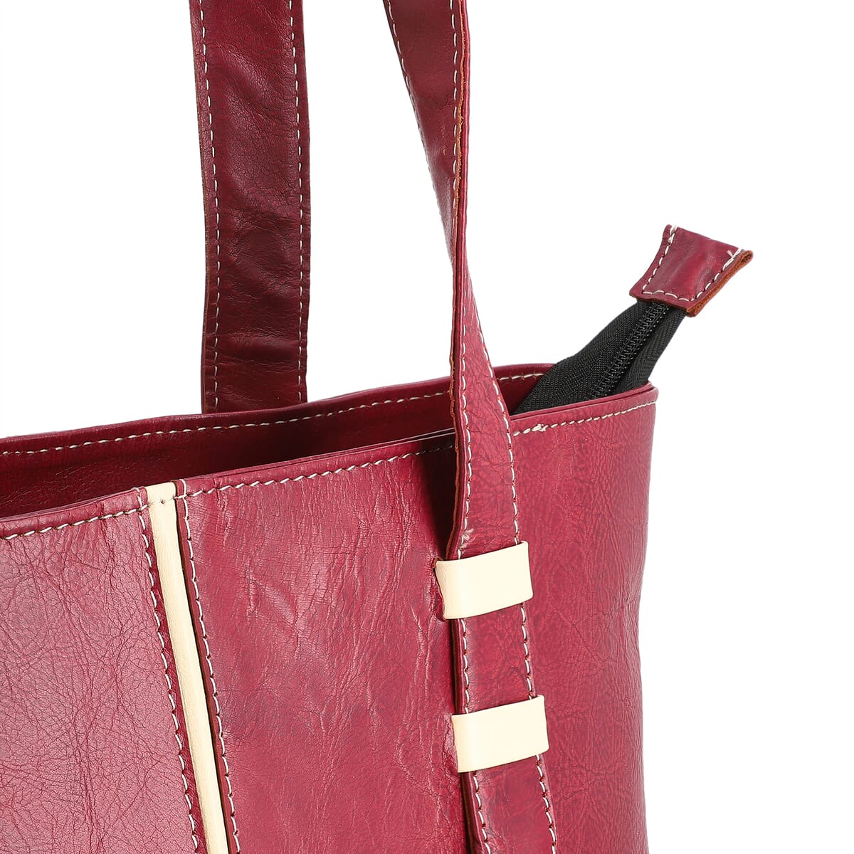Burgundy Genuine Leather Tote Bag image number 7