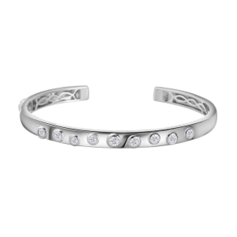 Moissanite Cuff 1.24 ctw Bracelet in Platinum Over Sterling Silver (7.50 In)