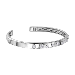 Moissanite Cuff 1.24 ctw Bracelet in Platinum Over Sterling Silver (7.50 In)