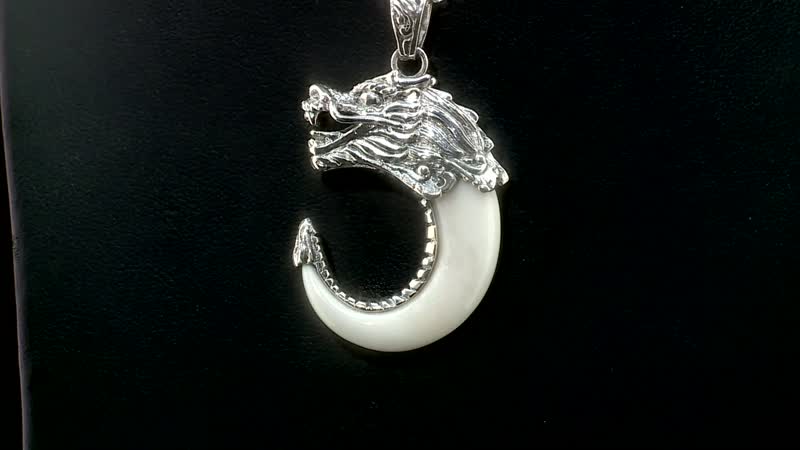 Bali Goddess Carved Bone Tiger Nail Dragon Pendant in Sterling Silver