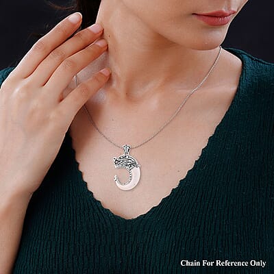 Bali Goddess Carved Bone Tiger Nail Dragon Pendant in Sterling Silver