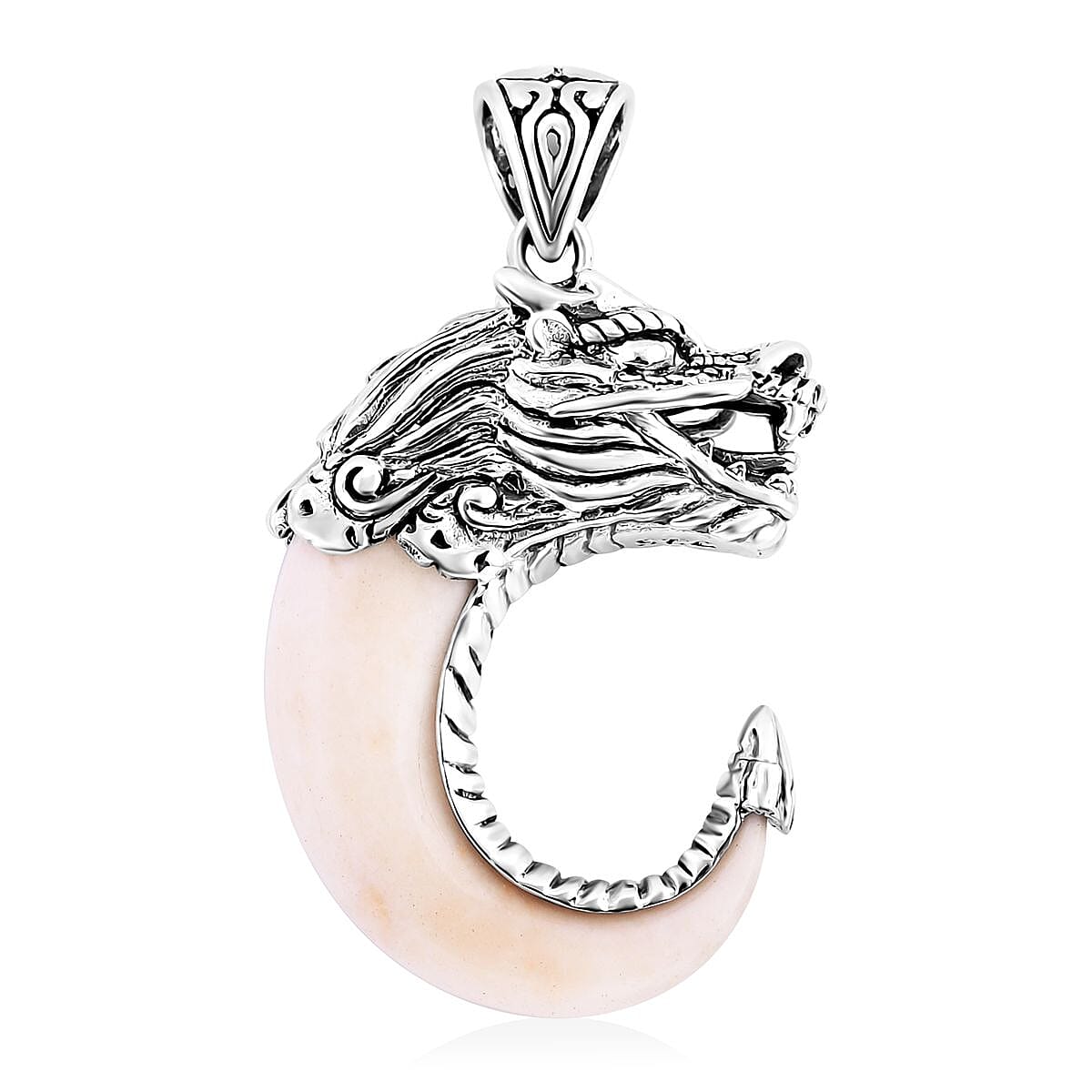 Bali Goddess Carved Bone Tiger Nail Dragon Pendant in Sterling Silver image number 3