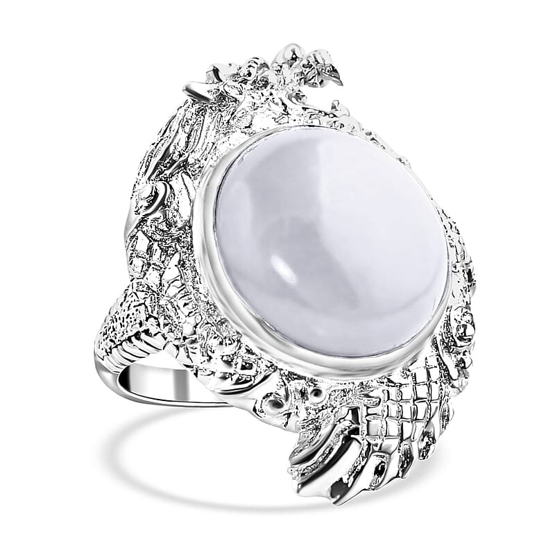 Bali Legacy Natural Jade Dragon 18.25 ctw Ring in Sterling Silver (Size 10.0)