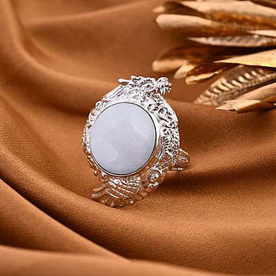 Bali Legacy Natural Jade Dragon 18.25 ctw Ring in Sterling Silver (Size 10.0)