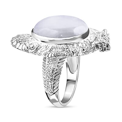 Bali Legacy Natural Jade Dragon 18.25 ctw Ring in Sterling Silver (Size 10.0)