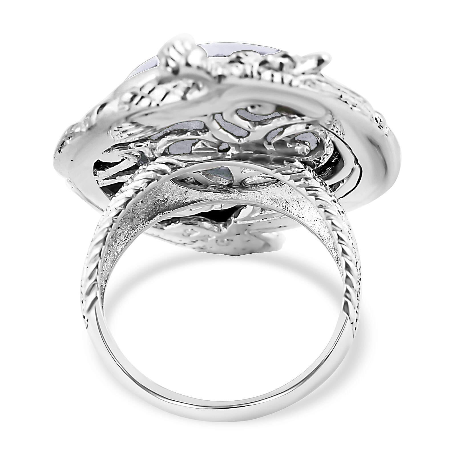 Bali Legacy Natural Jade Dragon 18.25 ctw Ring in Sterling Silver (Size 10.0)