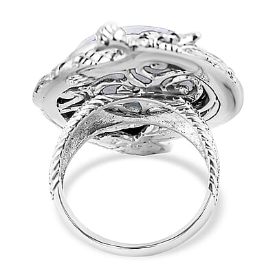Bali Legacy Natural Jade Dragon 18.25 ctw Ring in Sterling Silver (Size 10.0)