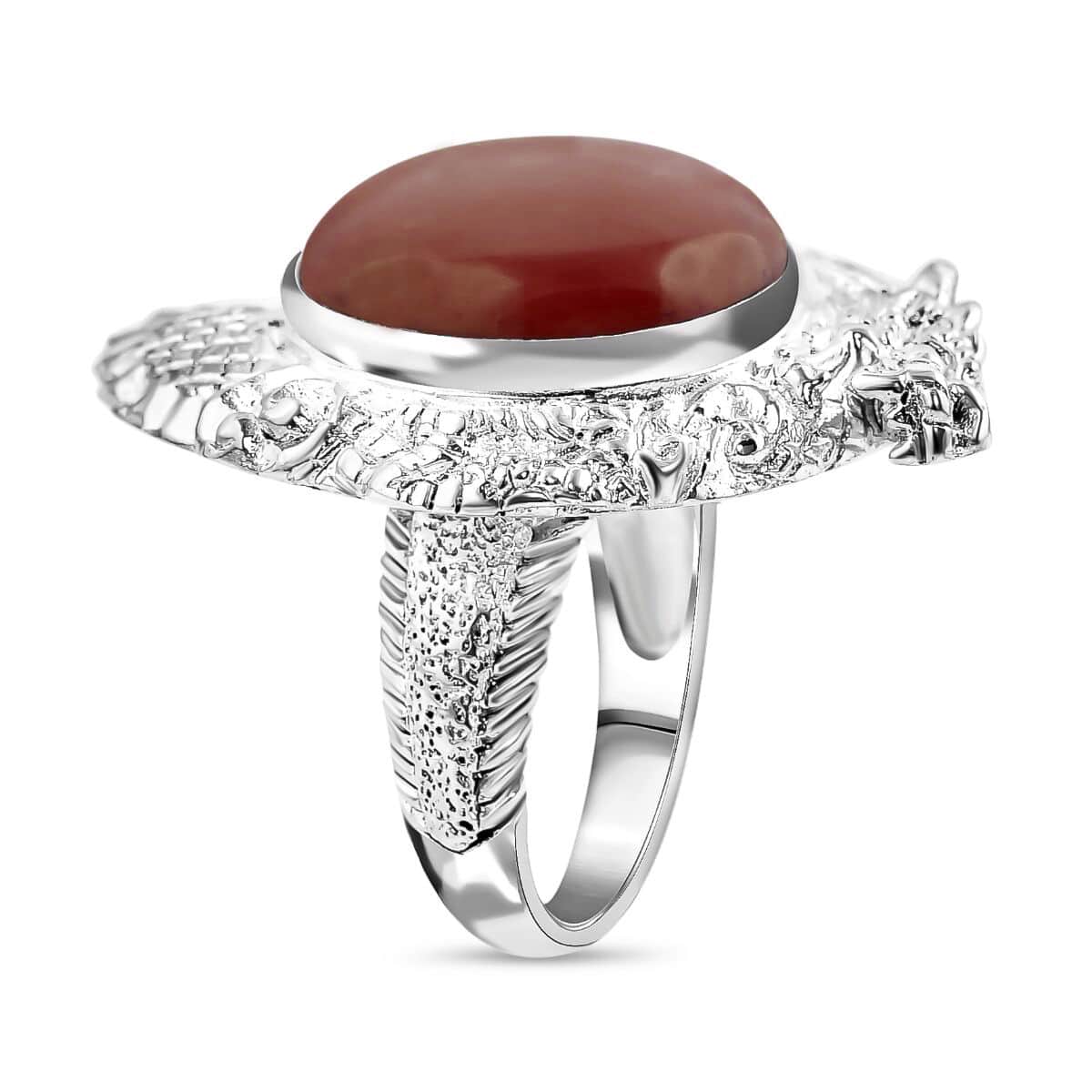 Bali Legacy Red Jade (D) 18.50 ctw Dragon Ring in Sterling Silver (Size 10.0) image number 3