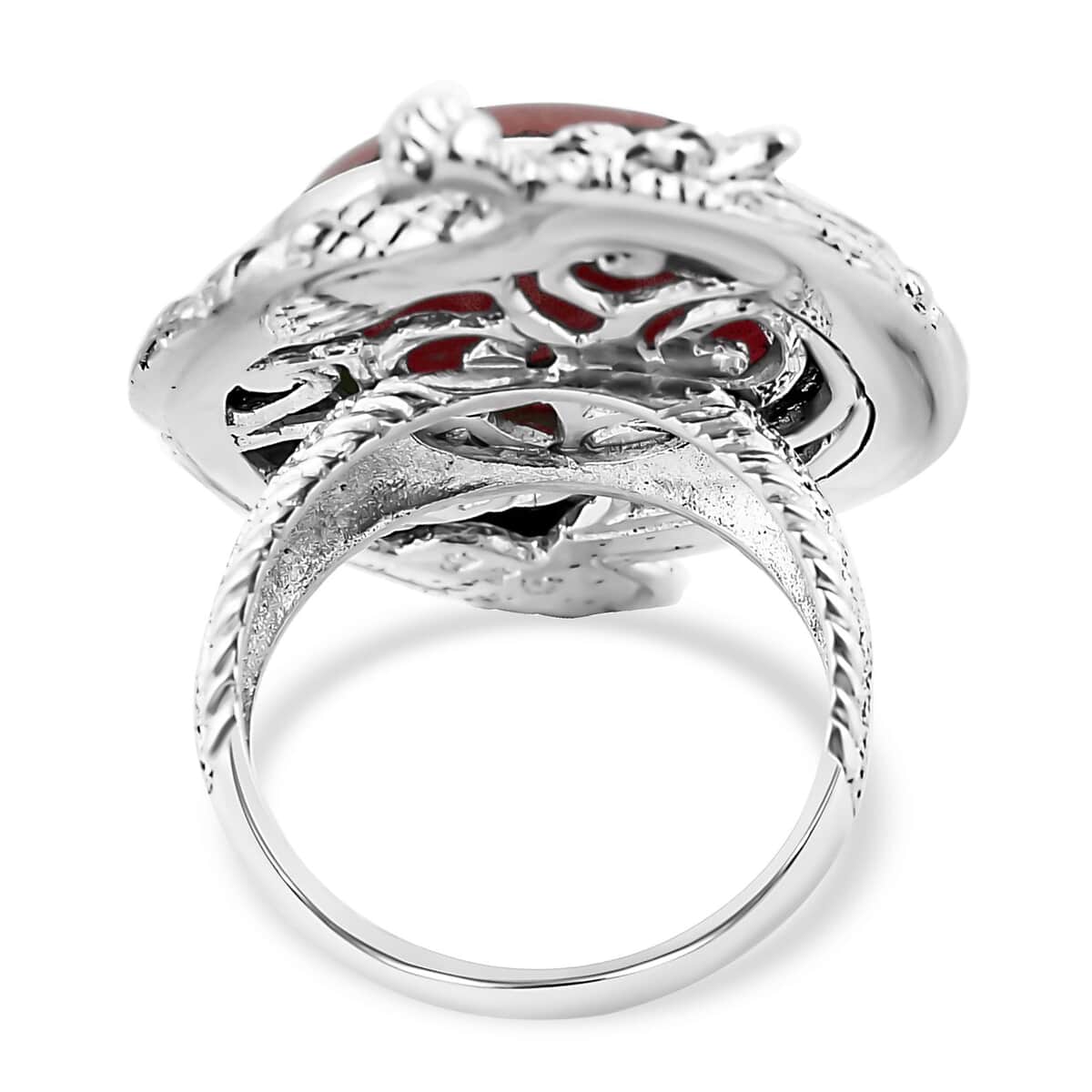 Bali Legacy Red Jade (D) 18.50 ctw Dragon Ring in Sterling Silver (Size 10.0) image number 4