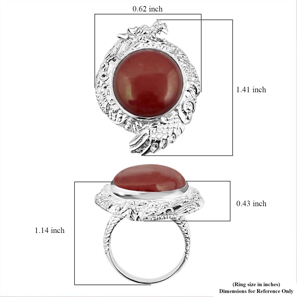 Bali Legacy Red Jade (D) 18.50 ctw Dragon Ring in Sterling Silver (Size 10.0) image number 5