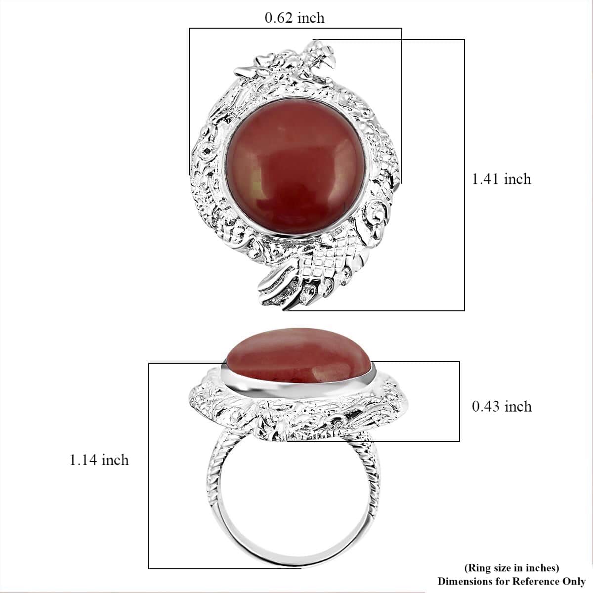 Bali Legacy Red Jade (D) 18.50 ctw Dragon Ring in Sterling Silver (Size 6.0) image number 5