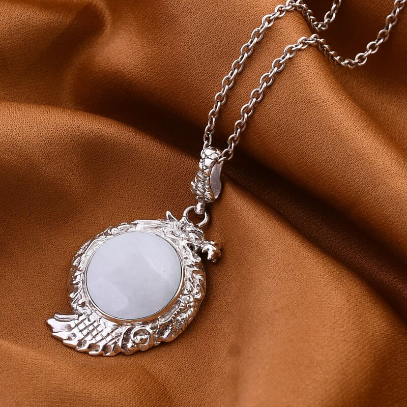 Bali Legacy Natural Jade Dragon Pendant in Sterling Silver 18.30 ctw