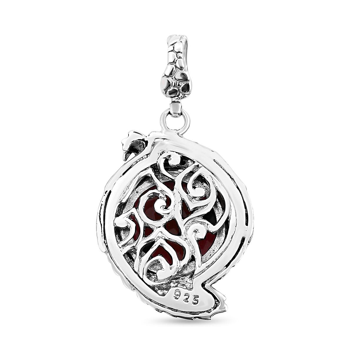 Bali Legacy Red Jade (D) Dragon Pendant in Sterling Silver 18.50 ctw image number 4