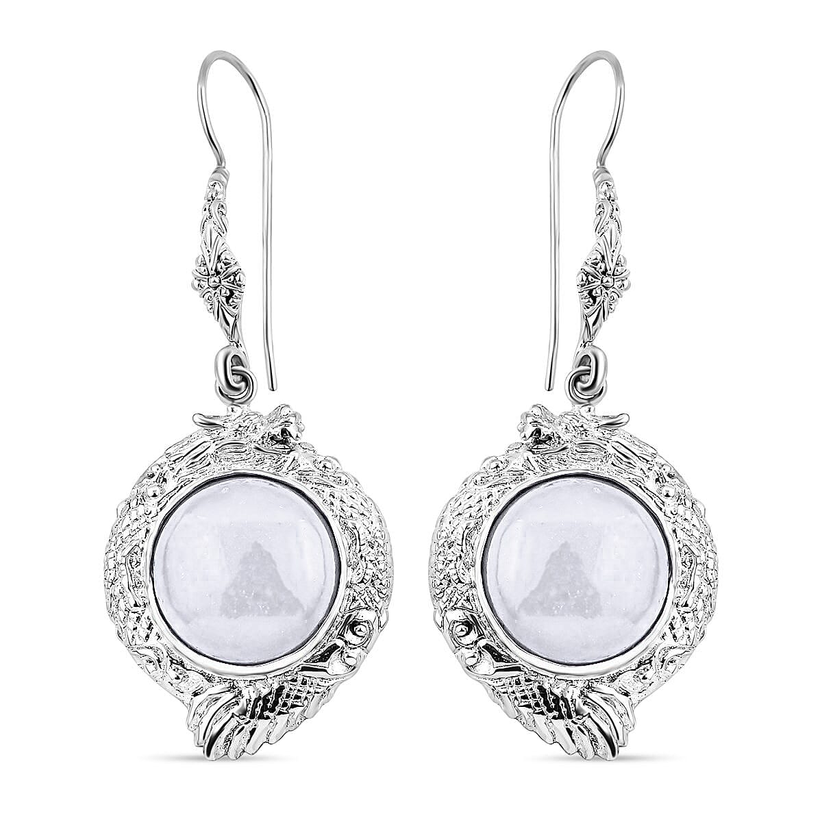 Bali Legacy Natural Jade Dragon Earrings in Sterling Silver 26.75 ctw
