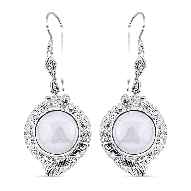Bali Legacy Natural Jade Dragon Earrings in Sterling Silver 26.75 ctw