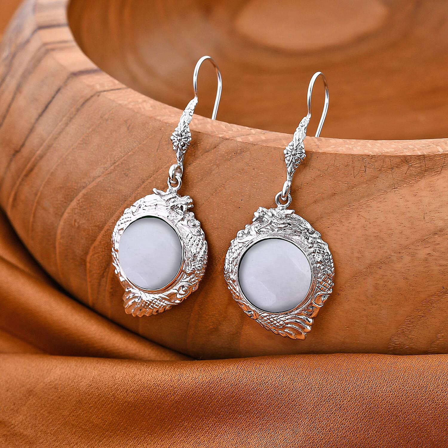 Bali Legacy Natural Jade Dragon Earrings in Sterling Silver 26.75 ctw