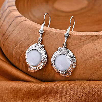 Bali Legacy Natural Jade Dragon Earrings in Sterling Silver 26.75 ctw