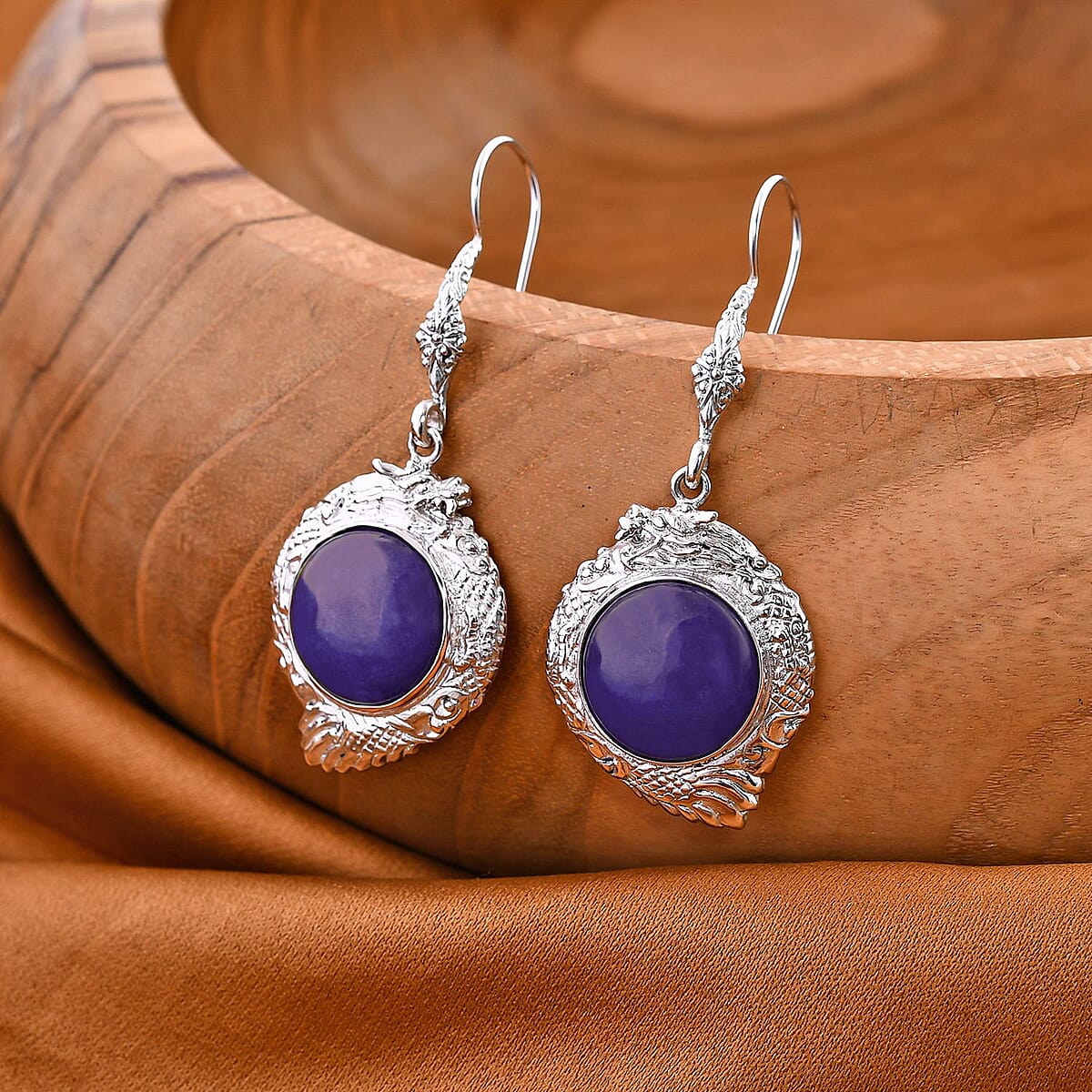 Bali Legacy Purple Jade (D) Dragon Earrings in Sterling Silver 26.25 ctw image number 1