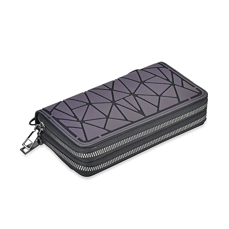 Gradient Color Geometric Faux Leather Reflective Wallet