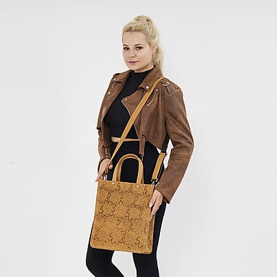 Italy Retro Noble Collection Yellow Genuine Leather Crossbody Bag With Handle Drop and Shoulder Strap