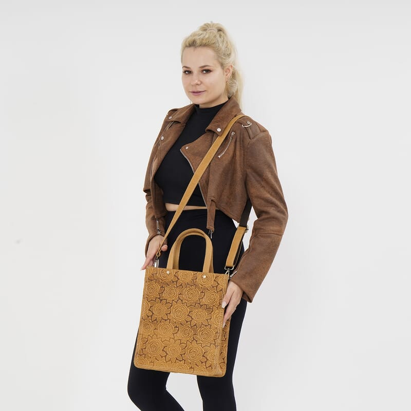 Italy Retro Noble Collection Yellow Genuine Leather Crossbody Bag With Handle Drop and Shoulder Strap