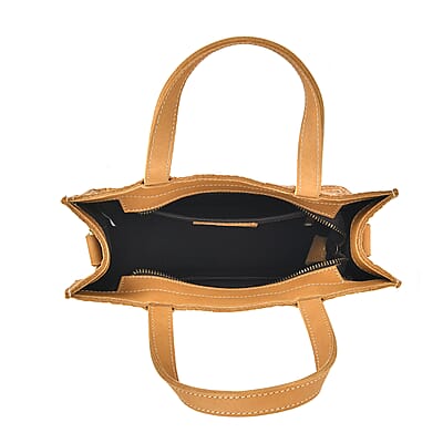 Italy Retro Noble Collection Yellow Genuine Leather Crossbody Bag With Handle Drop and Shoulder Strap