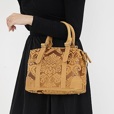 Italy Retro Noble Collection Yellow Color Genuine Leather Crossbody Bag With Handle Drop and Shoulder Strap