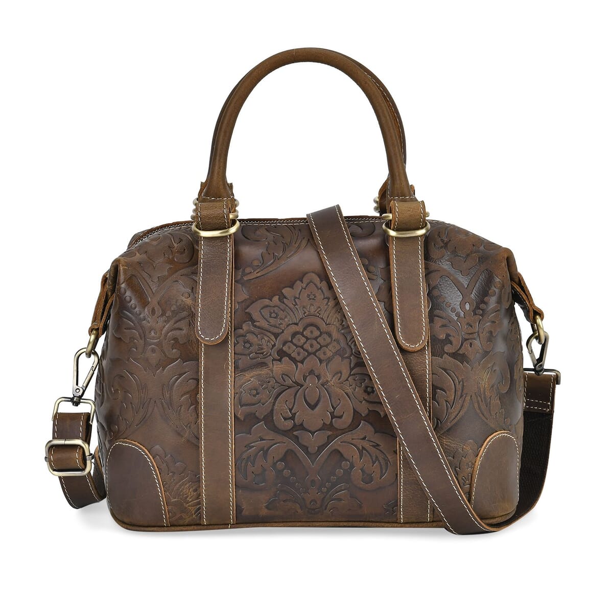 Italy Retro Noble Collection Coffee Color Genuine Leather Crossbody Bag With Handle Drop and Shoulder Strap image number 0