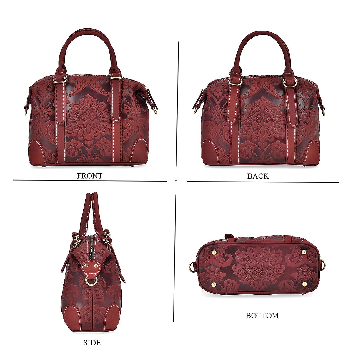 Italy Retro Noble Collection Burgundy Color Genuine Leather Crossbody Bag With Handle Drop and Shoulder Strap image number 3