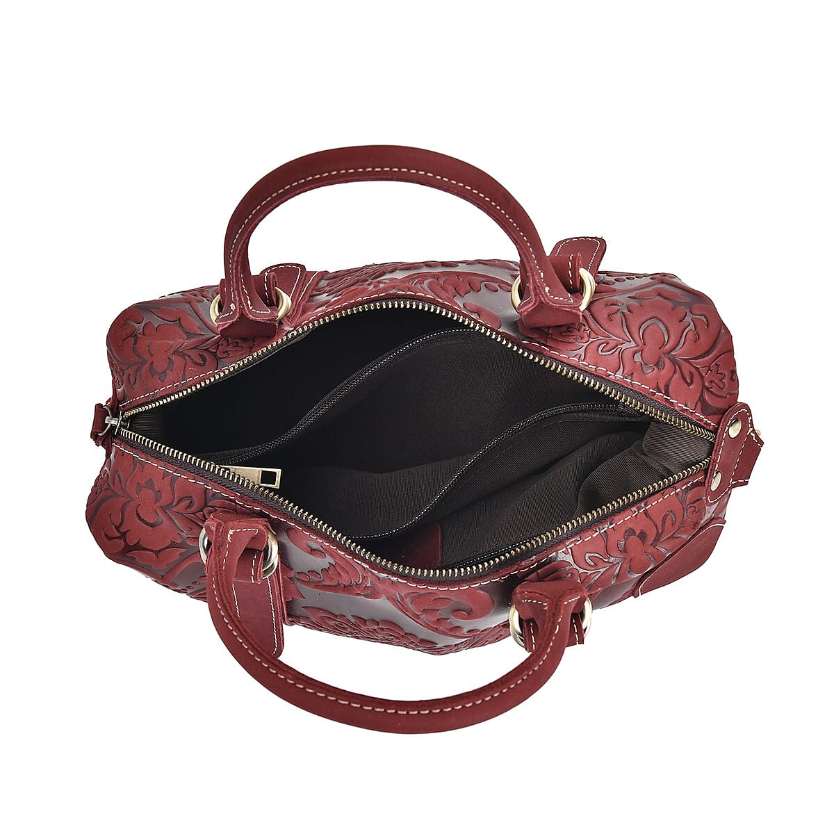 Italy Retro Noble Collection Burgundy Color Genuine Leather Crossbody Bag With Handle Drop and Shoulder Strap image number 4